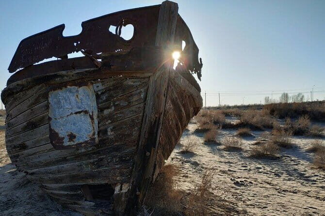 Daytrip from Khiva to Aral Sea Cemetery of Ships. All in one - The Big Idea: Three Desert-Culture Stops Then Muynak’s Ship Cemetery