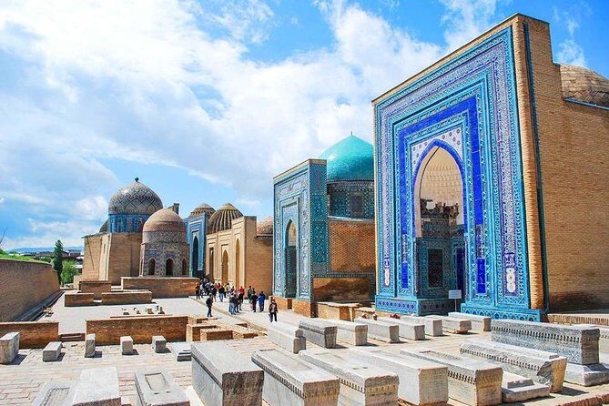 Samarkand day trip - Shahi Zinda Necropolis and Ulughbek Observatory: steps, tiles, and scale